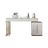 39.4" White Marble Top Makeup Vanity with Drawers & 1 Cabinet
