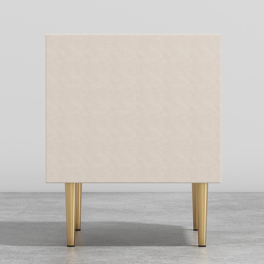 Modern 2 Drawers PU Leather Bedside Table Nightstand with Gold Metal Legs