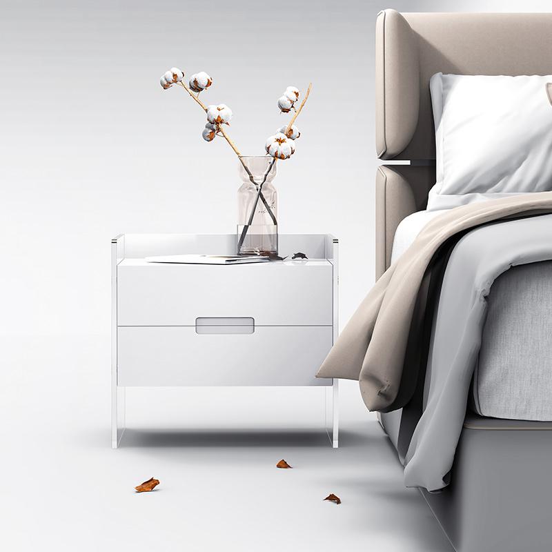 Modern Floating White Nightstand Acrylic Bedside Table with 2 Drawers