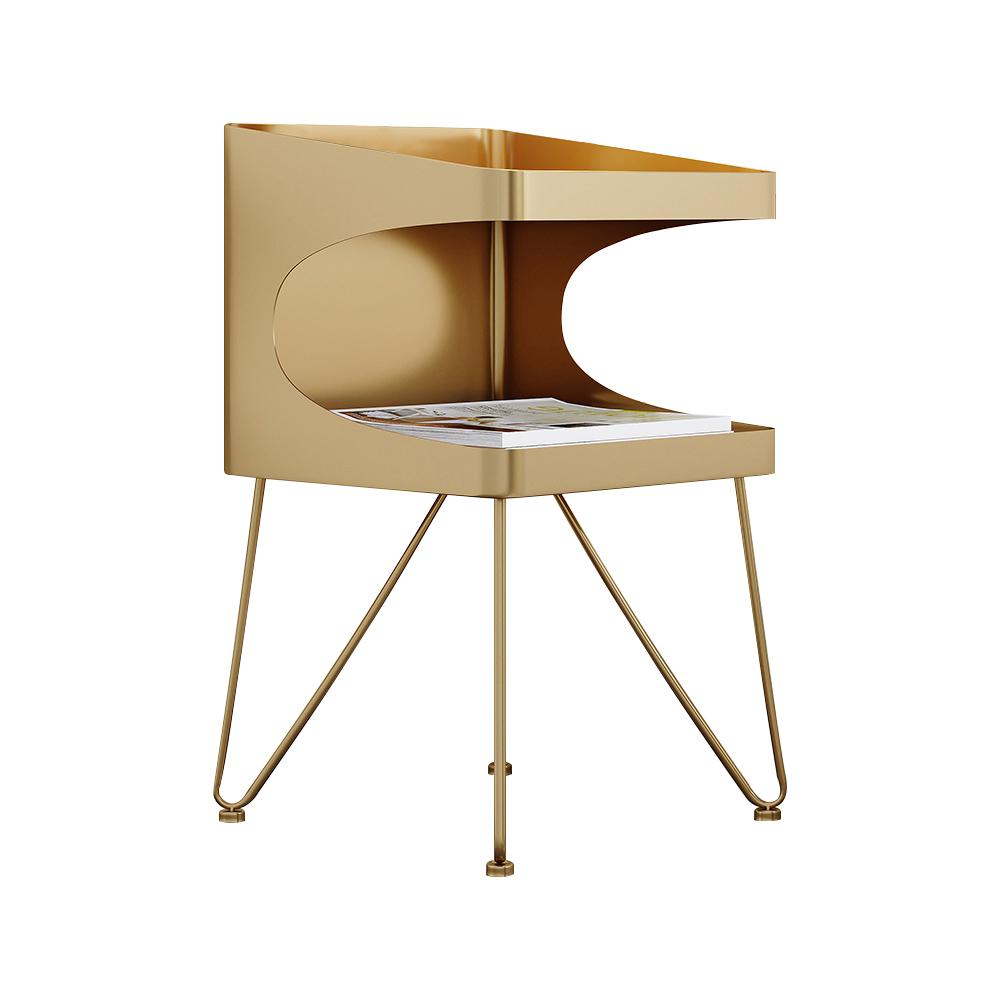 Nordic Gold Metal Nightstand with 2 Shelves and Handle Bedside Table