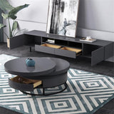 White Round Modern Wood Swivel Coffee Table with Storage Drawer in Gold