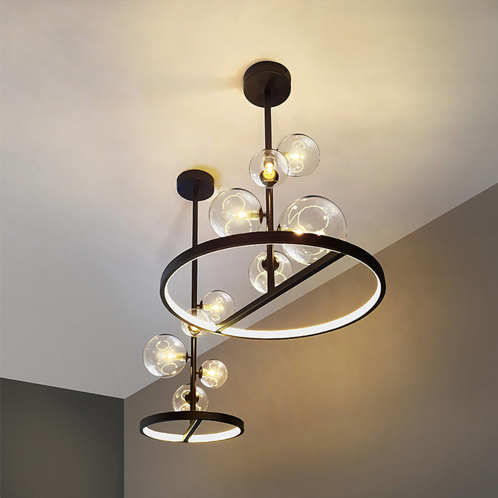 Black Glass Globe 5-Light Chandelier Modern for Living Room and Dining Room
