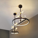 Black Glass Globe 5-Light Chandelier Modern for Living Room and Dining Room