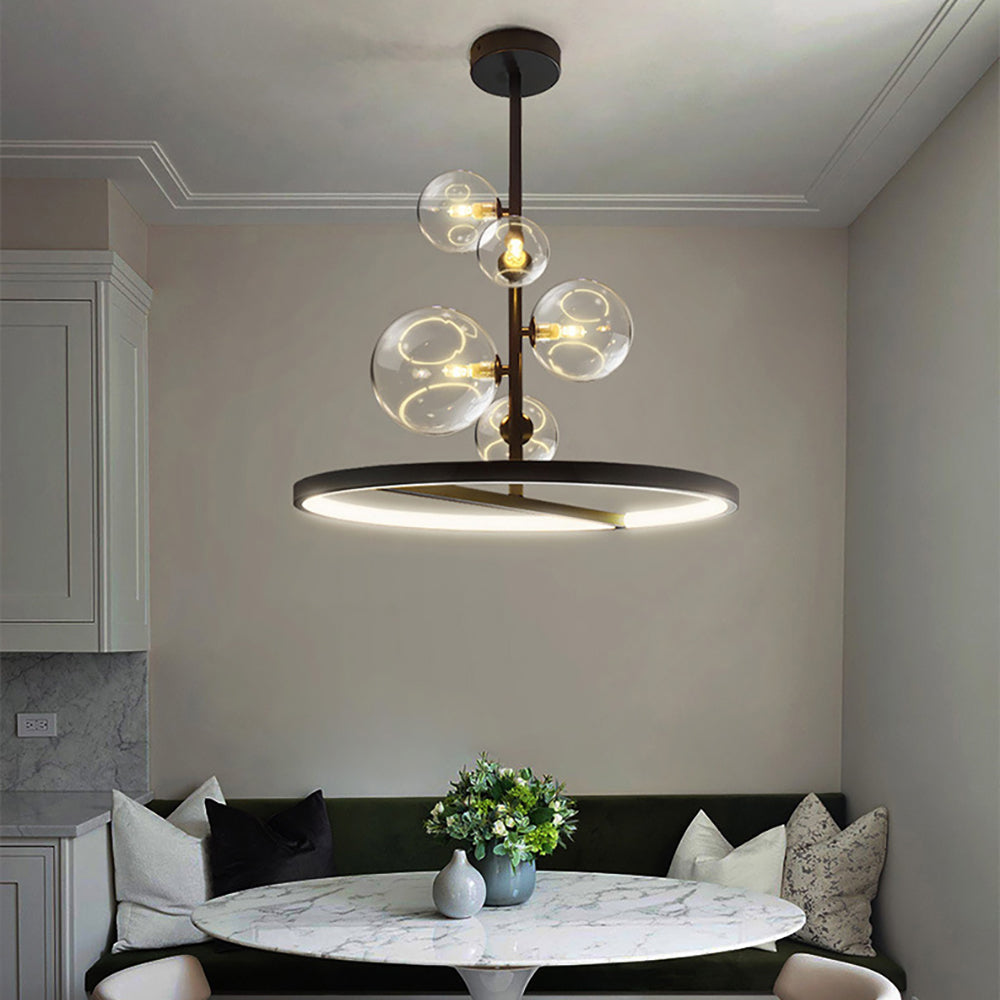 Black Glass Globe 5-Light Chandelier Modern for Living Room and Dining Room