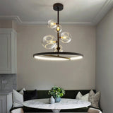 Black Glass Globe 5-Light Chandelier Modern for Living Room and Dining Room