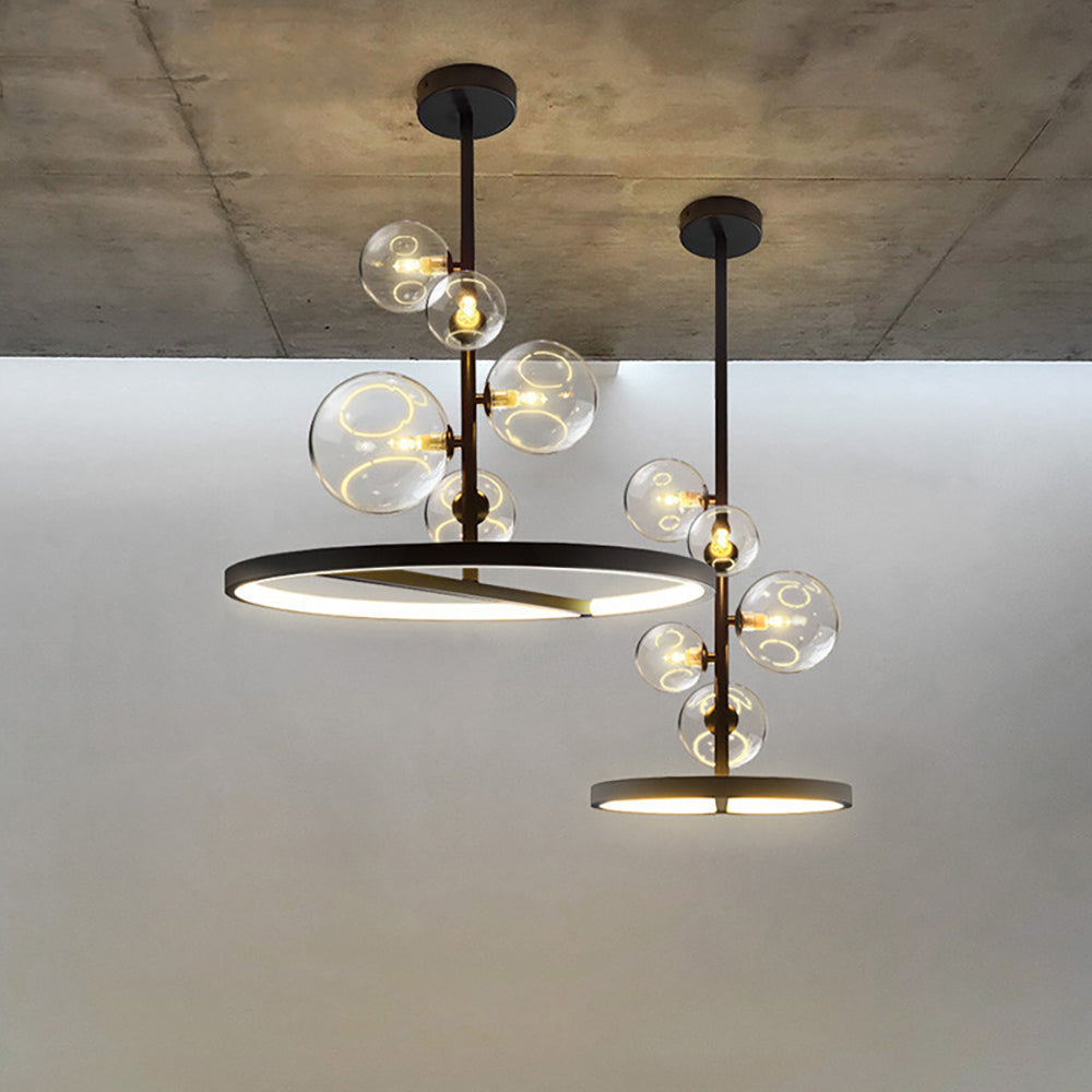 Black Glass Globe 5-Light Chandelier Modern for Living Room and Dining Room