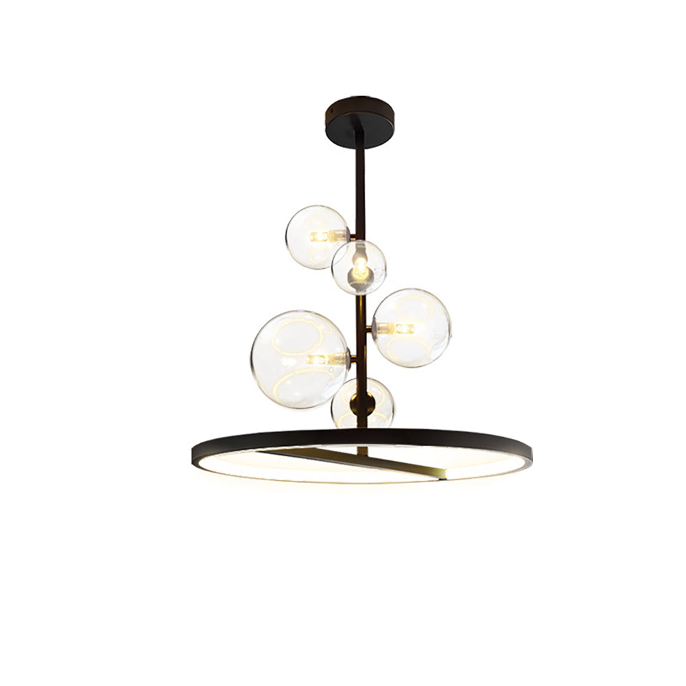 Black Glass Globe 5-Light Chandelier Modern for Living Room and Dining Room