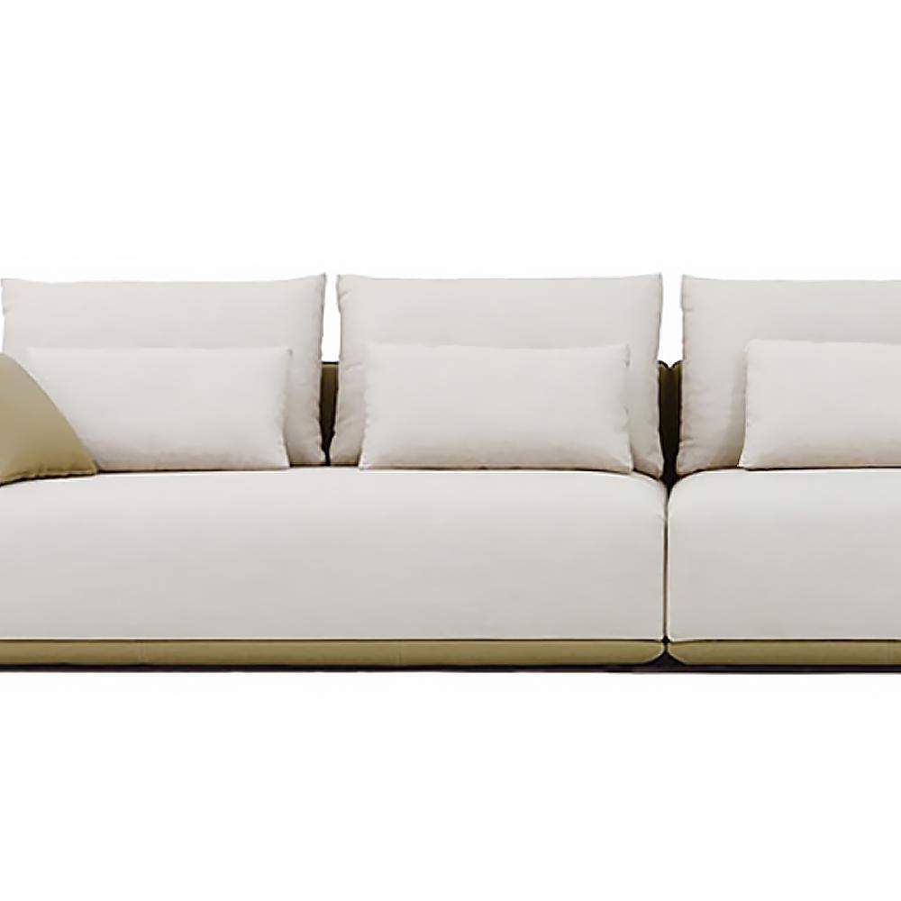 Modern Off-White 4-Seater Sofa PU Leather Upholstered with Side Table-Furniture,Living Room Furniture,Sofas & Loveseats