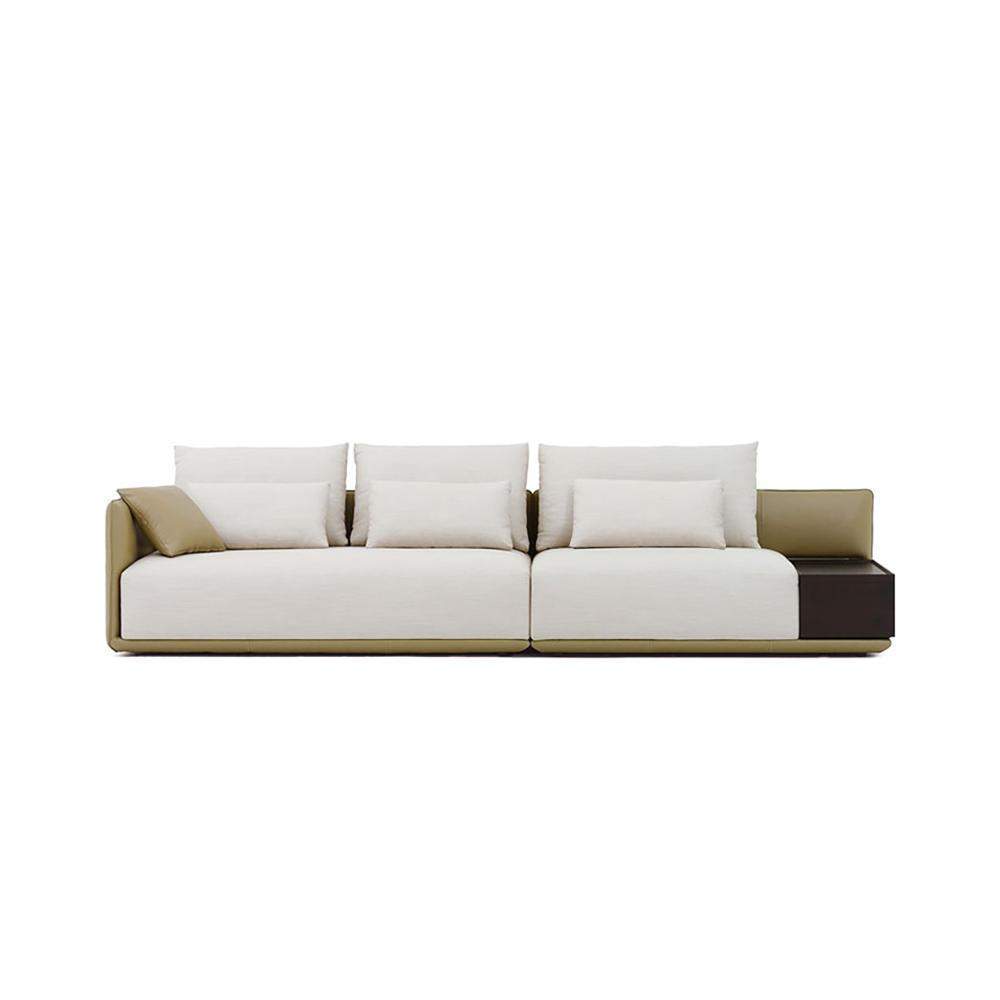 Modern Off-White 4-Seater Sofa PU Leather Upholstered with Side Table-Furniture,Living Room Furniture,Sofas & Loveseats