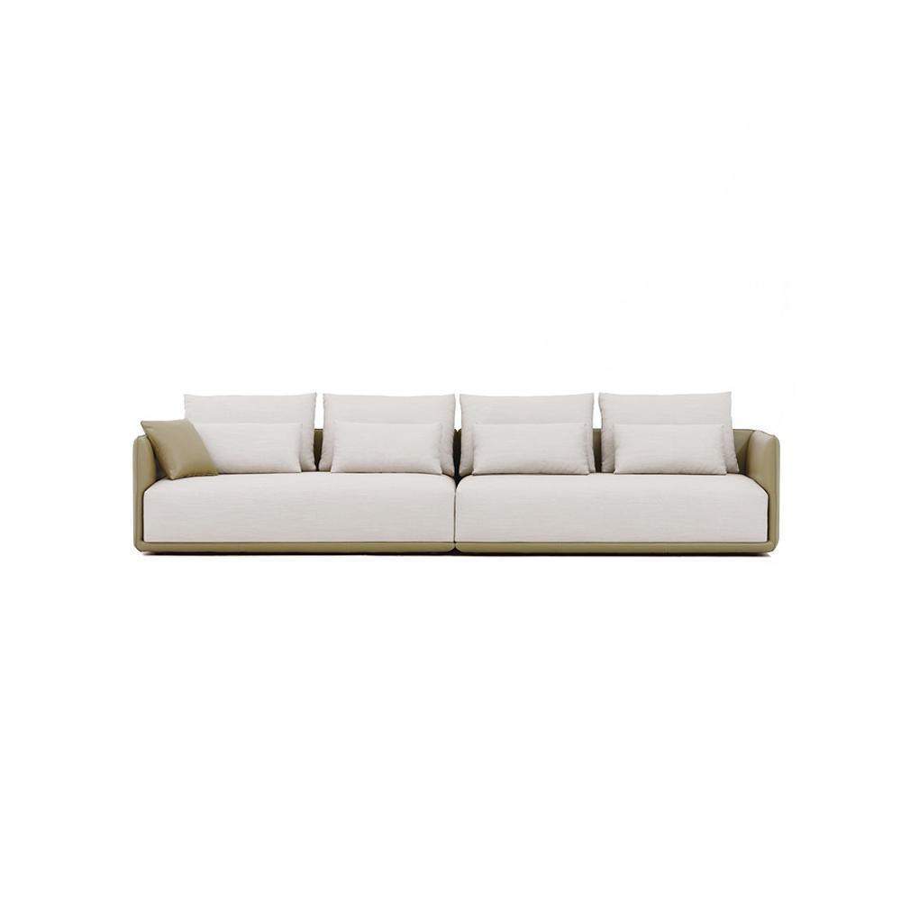 Modern Off-White 4-Seater Sofa PU Leather Upholstered with Side Table-Furniture,Living Room Furniture,Sofas & Loveseats