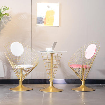 White Metal Dining Chair Velvet Upholstered Balloon Chair