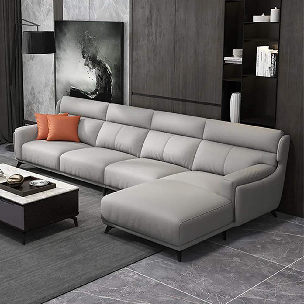 129.9" Light Gray Faux Leather Sectional Sofa with Right Chaise L-Shape-Furniture,Living Room Furniture,Sectionals