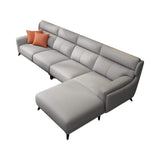 129.9" Light Gray Faux Leather Sectional Sofa with Right Chaise L-Shape-Furniture,Living Room Furniture,Sectionals