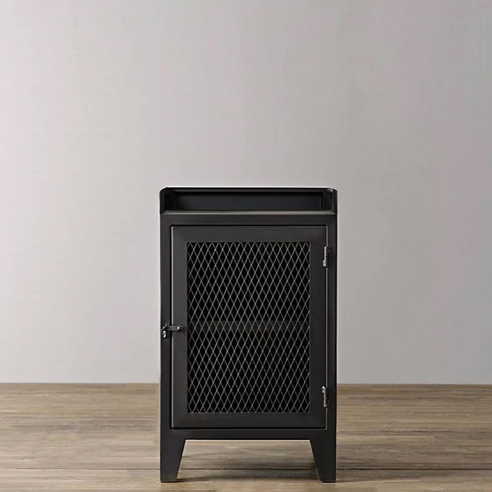 Industrial Nightstand with Door 2-Tier Bedside Table Metal Frame Nightstand Rustic Black