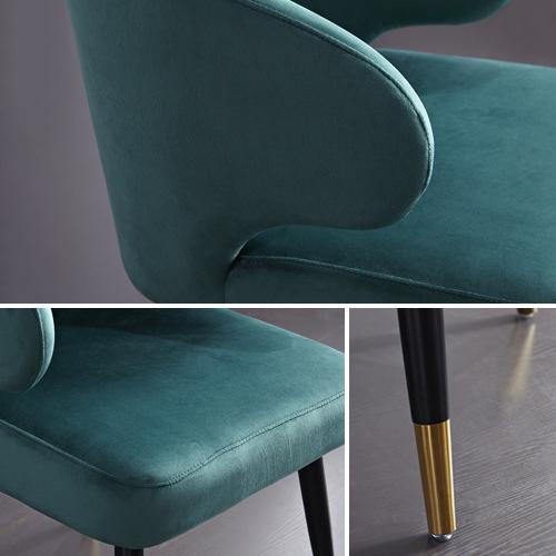 Upholstered Dining Chairs Mid-Century Green Velvet Dining Chairs with Arm (Set of 2)