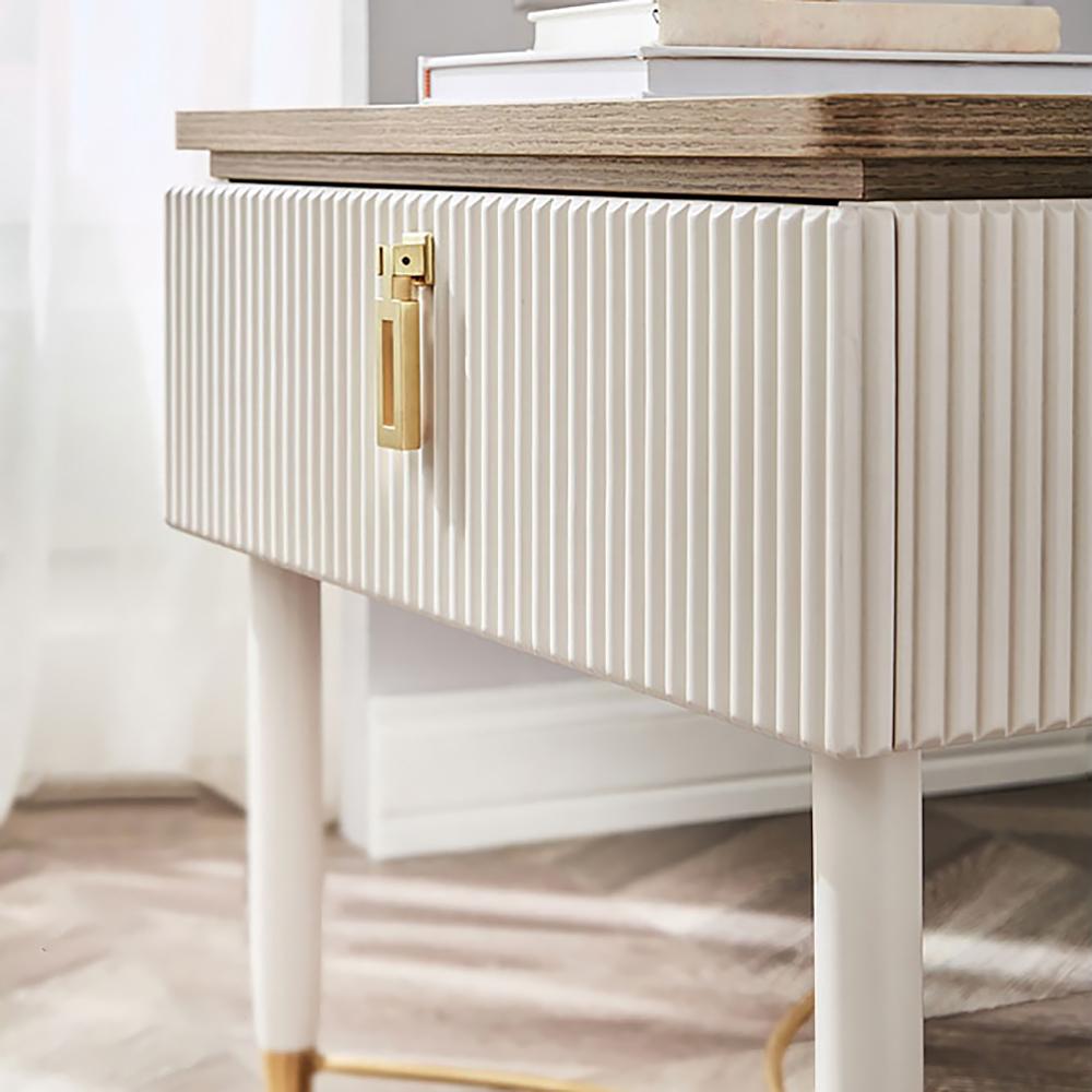 Modern White Nightstand Contemporary Wood Nightstand Bedside Table with Drawer in Gold