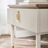 Modern White Nightstand Contemporary Wood Nightstand Bedside Table with Drawer in Gold
