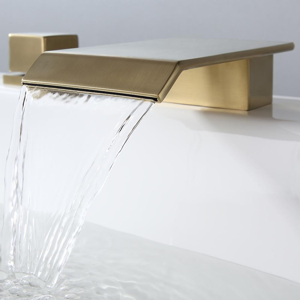 Moda Matte Black Waterfall Widespread Bathroom Sink Faucet Square Double Handle