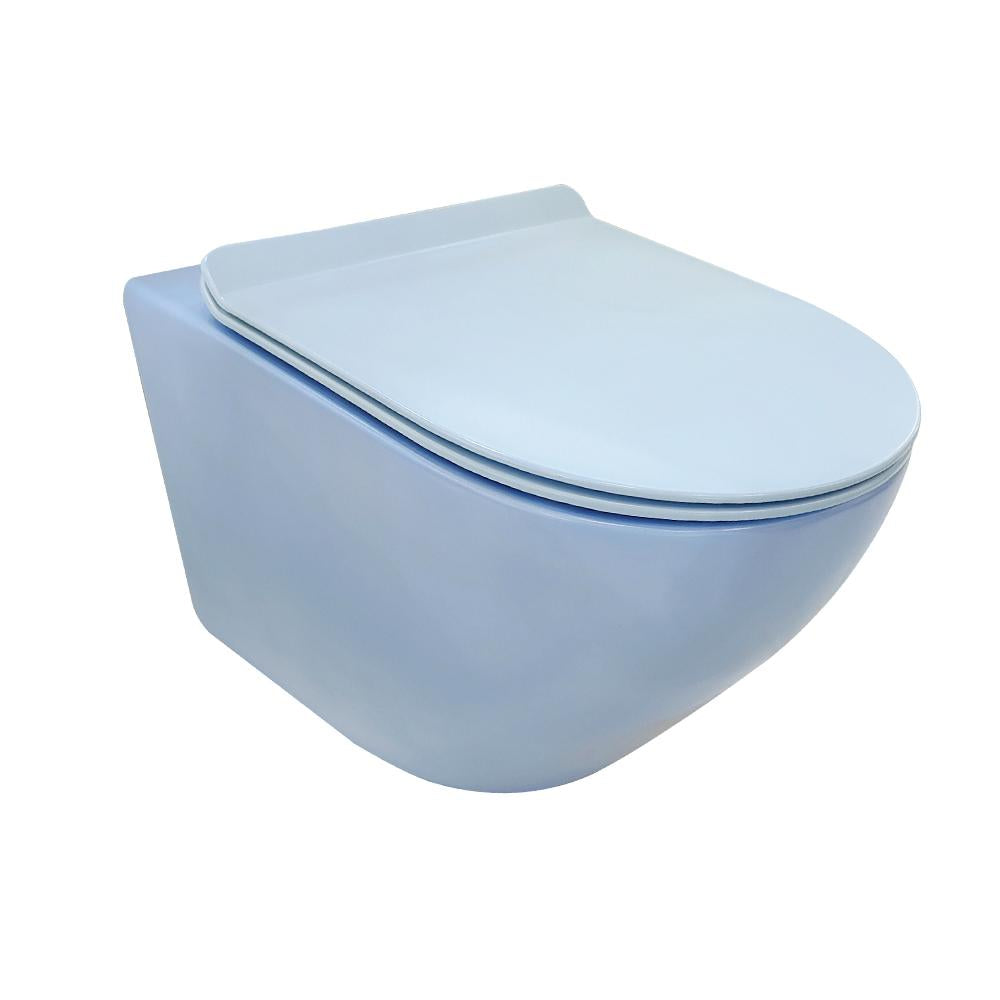 Modern Blue One-Piece Round Wall Mounted Toilet Ceramic Simplism