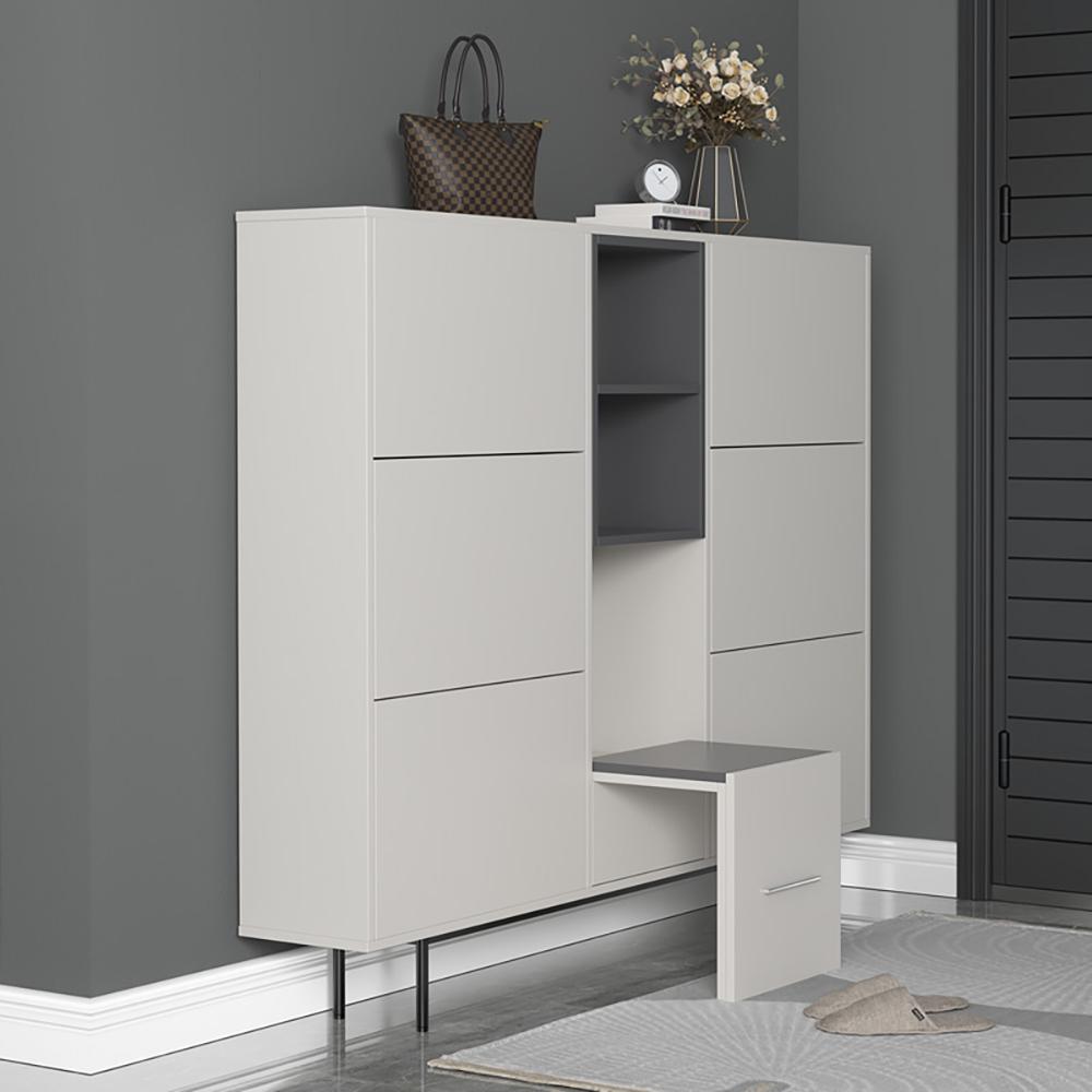 55.1" Nordic Light Gray Shoe Cabinet Rectangle with Turnover Doors in Large