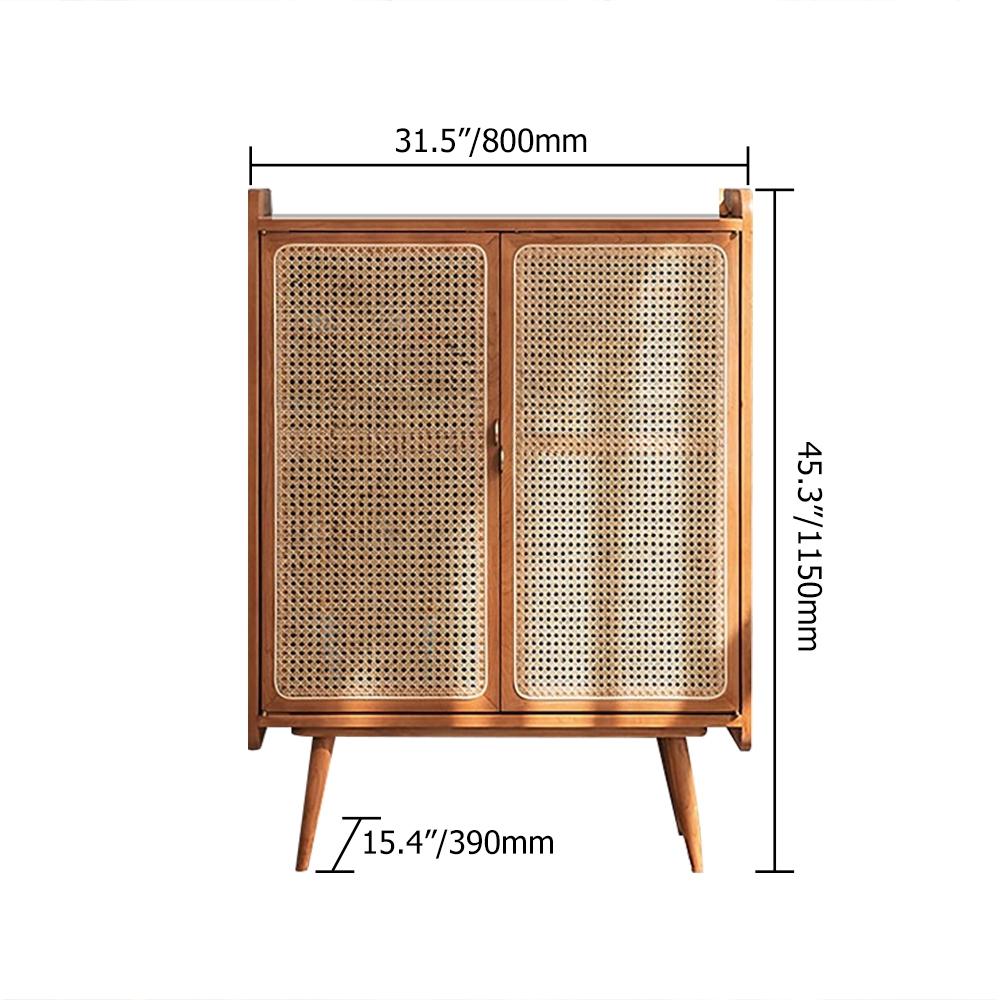 31.5" Farmhouse Walnut Rattan Shoe Cabinet 2-Door 4-Shelf Shoe Organizer