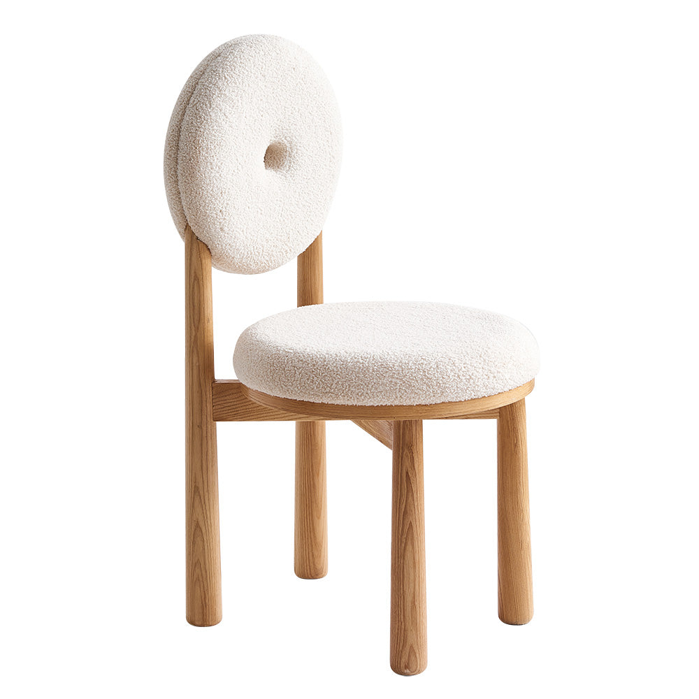 Modern White Boucle Dining Chair Side Chair Natural Wood Legs