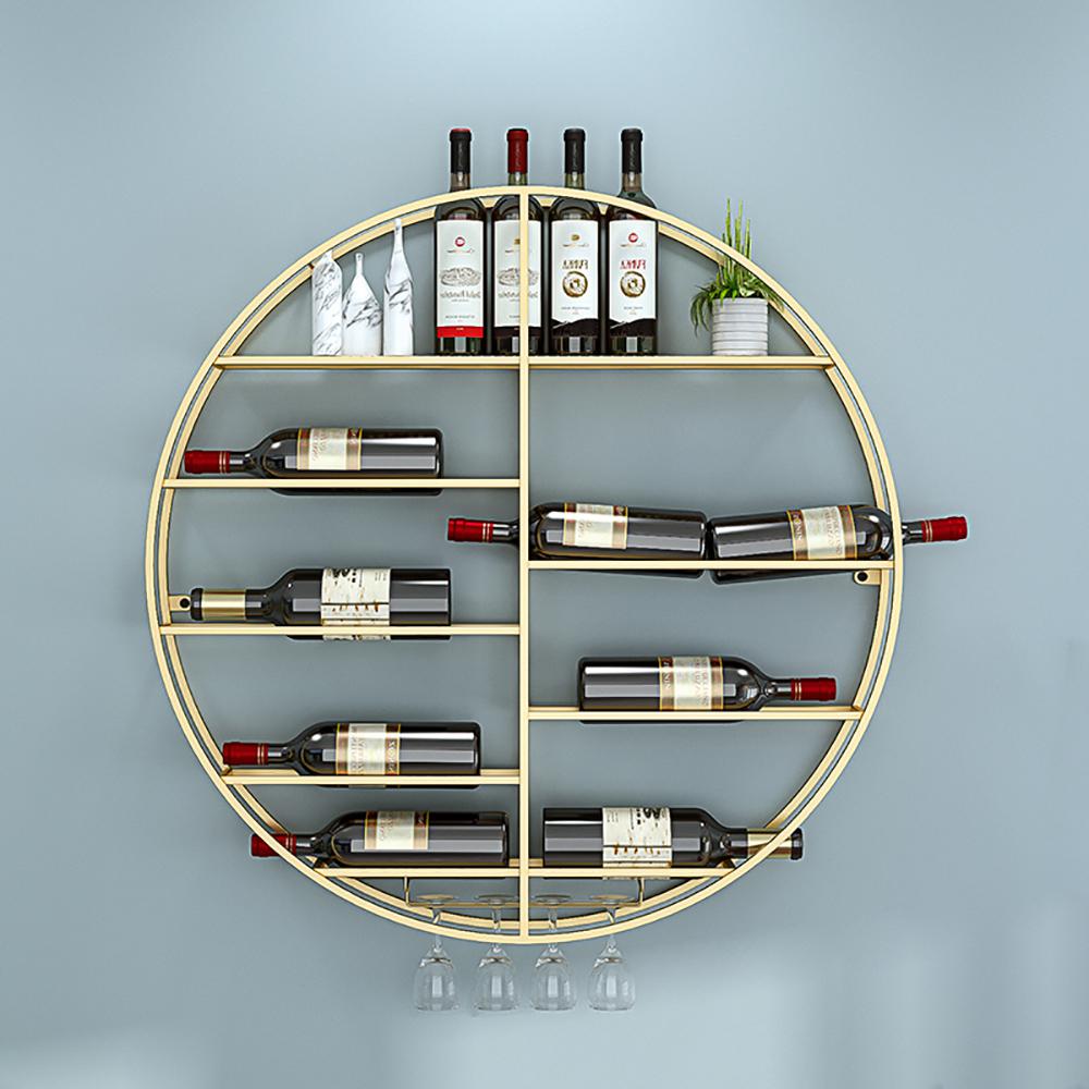 Modern Round Wall Mounted Metal Black Wine Rack