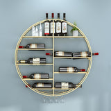 Modern Round Wall Mounted Metal Black Wine Rack