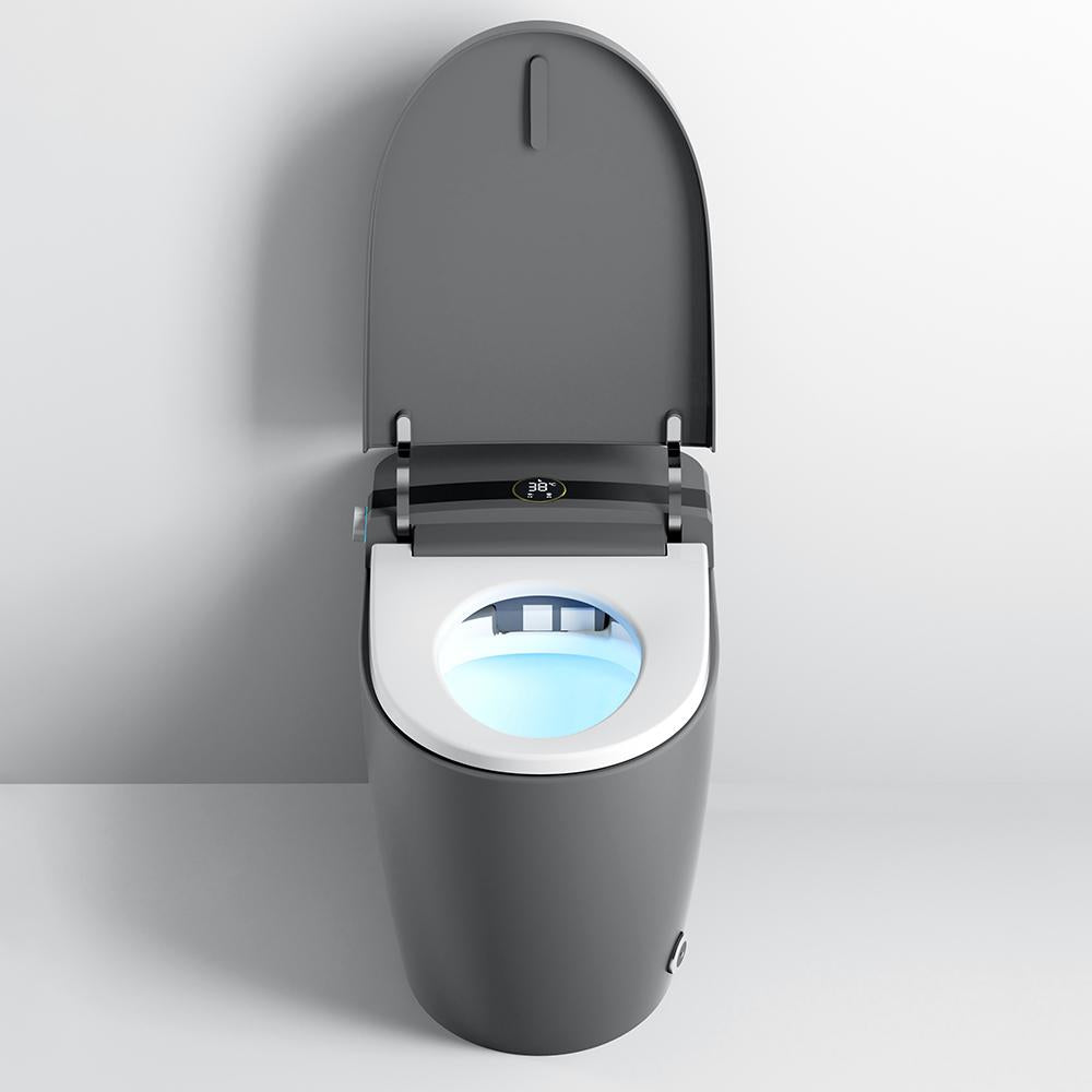 Elongated One-Piece Smart Toilet Floor Mounted Automatic Toilet in Black & Gold Rim