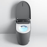 Elongated One-Piece Smart Toilet Floor Mounted Automatic Toilet in Black & Gold Rim