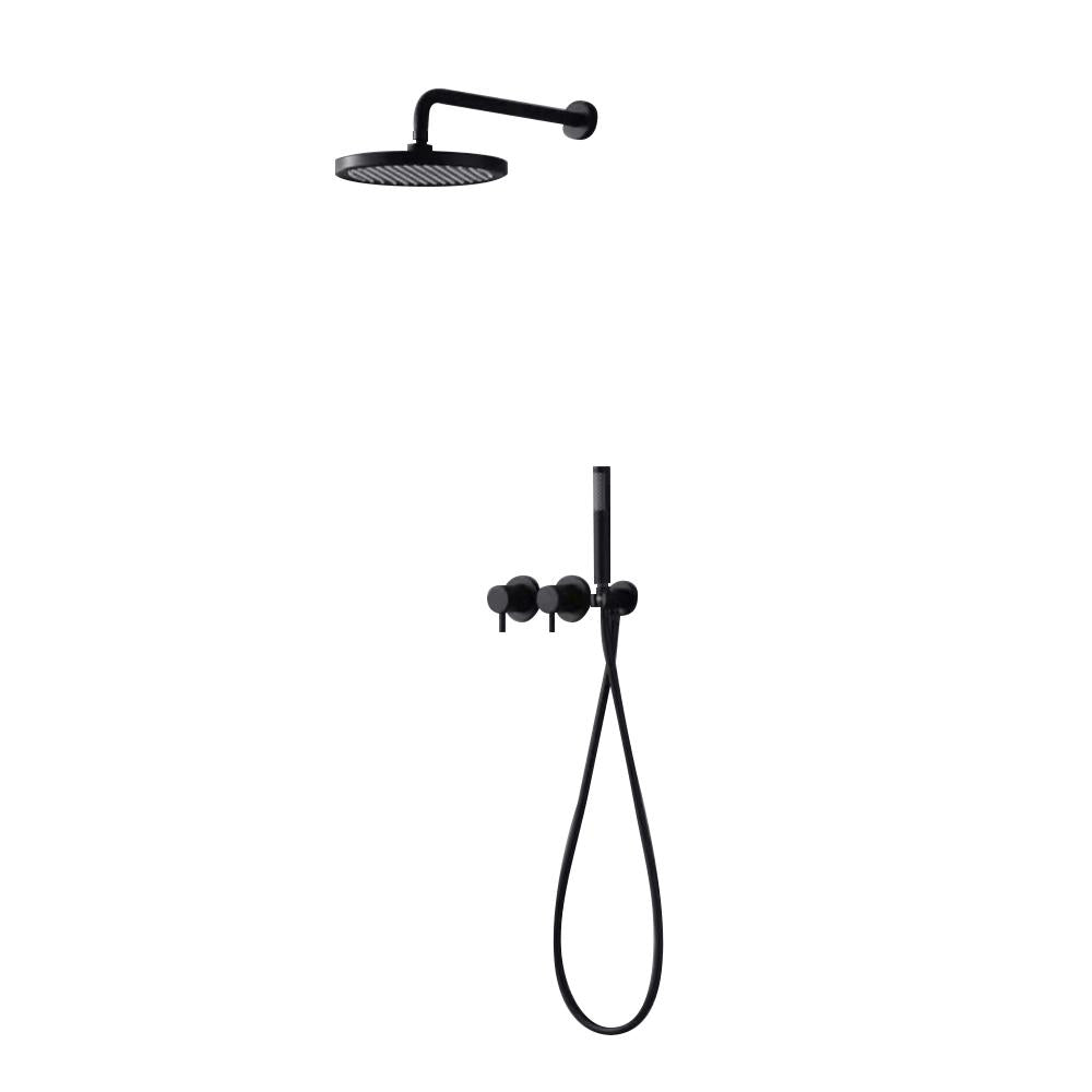 10" Wall-Mounted Round Black Shower System 2-Function with Hand Shower