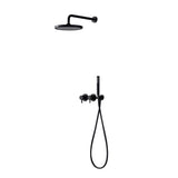 10" Wall-Mounted Round Black Shower System 2-Function with Hand Shower