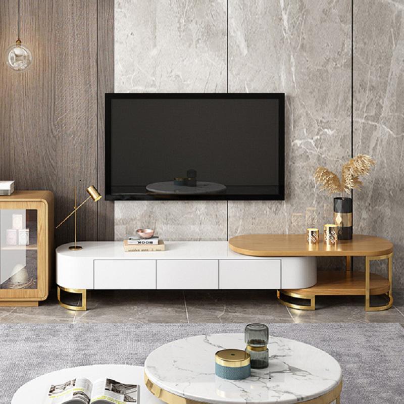 Nesnesis Modern Extending TV Stand with Storage Oval White & Natural Media Console