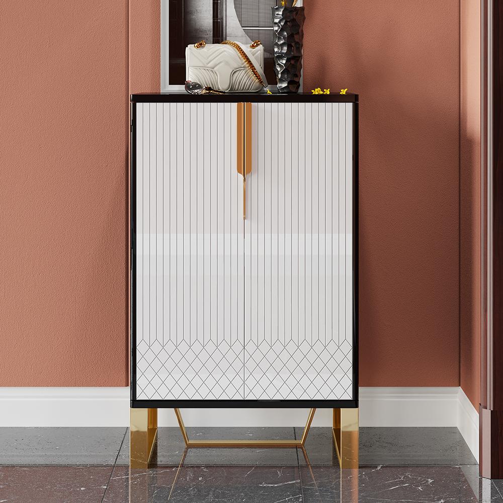 Aro Black Shoe Storage 18 Pairs Shoes Cabinet in Gold