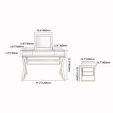 Modern 2-Drawer Wood Makeup Vanity Set with Mirror & Stool X Base Stainless Steel in Gold