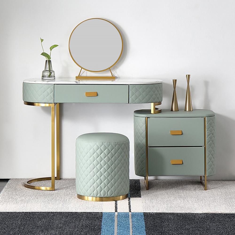 Green Makeup Vanity Set Expandable Dressing Table with Cabinet Mirror & Stool Included