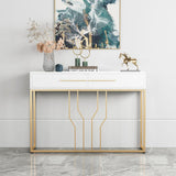 Narrow Console Table with Drawers Wood Top in White