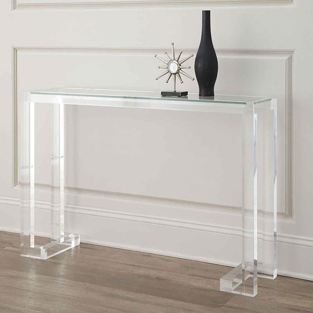 47.2_ Crystal Clear Acrylic Rectangular Console Table with Glass Top