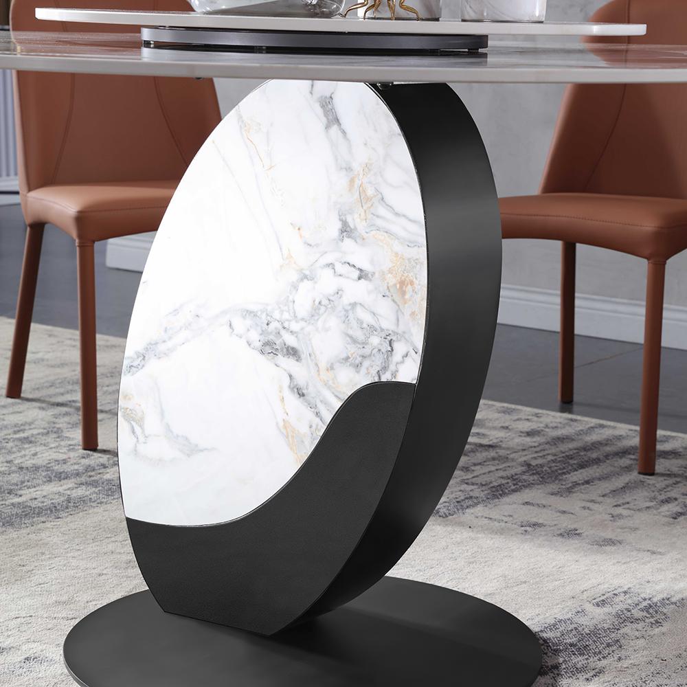 Modern 51" Round Dining Table with Lazy Susan White Faux Marble Tabletop for 6 Person