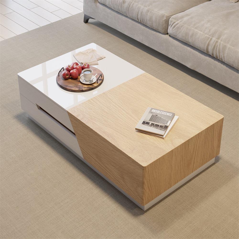 Pinkle 82'' Modern Wood Extendable Sliding Top Coffee Table with Storage in White Walnut