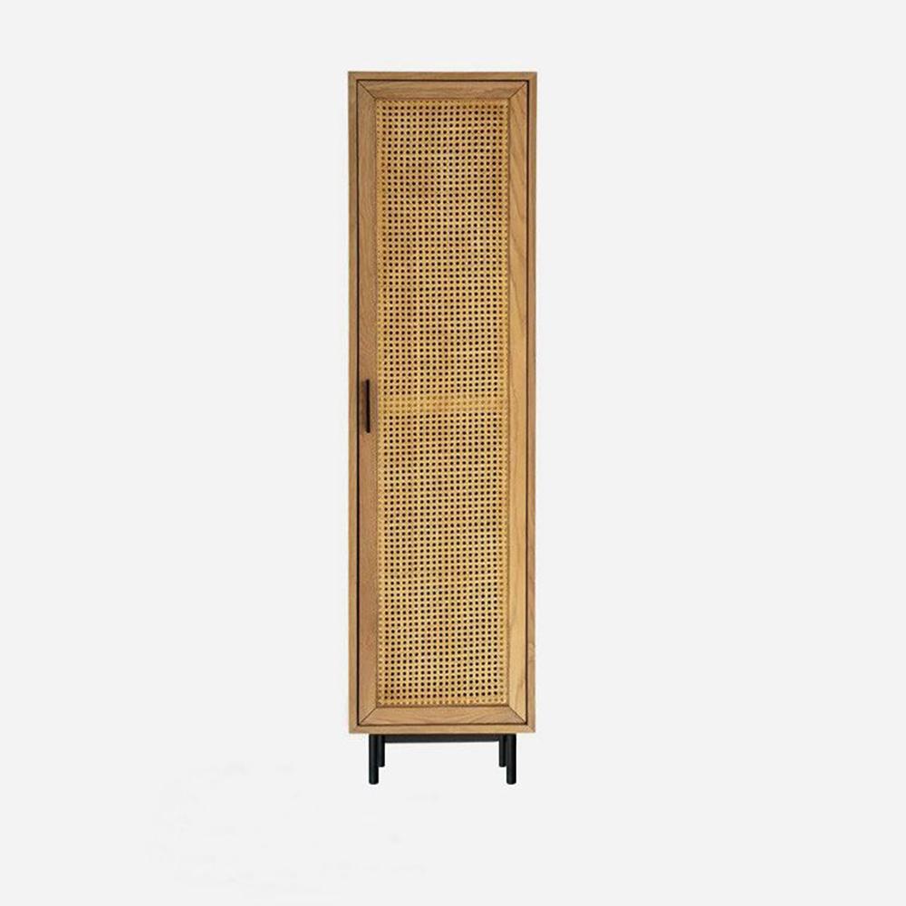 70" Nordic Natural Closet Rattan Woven Cloth Storage Wardrobe with Shelf & Rail