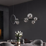 Modern 7-Light Black Kitchen Island Light with Glass Globe Shade Ceiling Pendant Lights