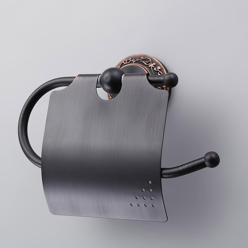 Bella Antique Black Wall Mounted Toilet Paper Holder & Cover Brass