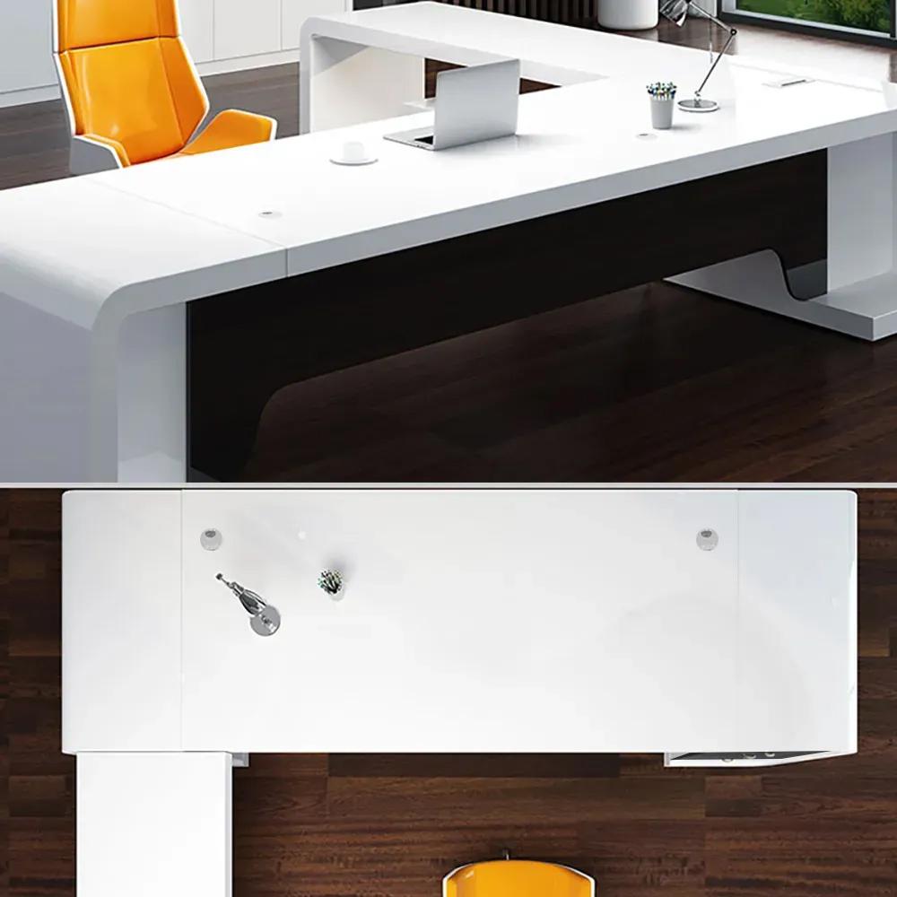 94.5" L-Shaped Modern Executive Desk of Right Hand with Drawers in White & Black