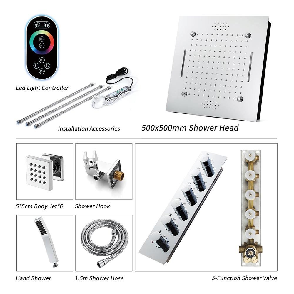 Wall-Mounted 20" Music Shower System Rainfall 5 Functions Thermostatic