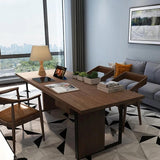55.1" Black Rectangular Computer Desk with Drawer & Solid Wood Top