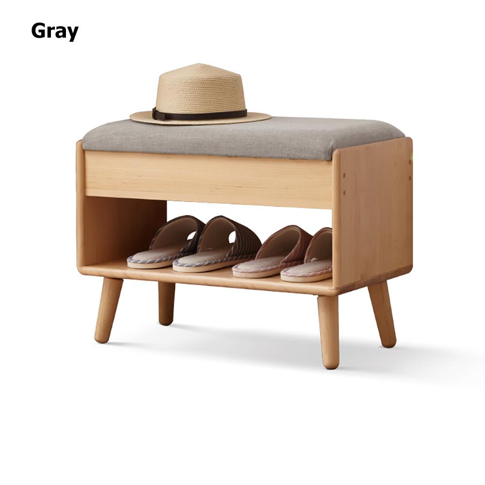 Farmhouse Mini Upholstered Shoe Rack Flip-Top Stool-Gray