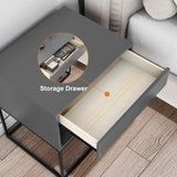 Blue Bedroom Nightstand with Drawer Bedside Table Metal Base