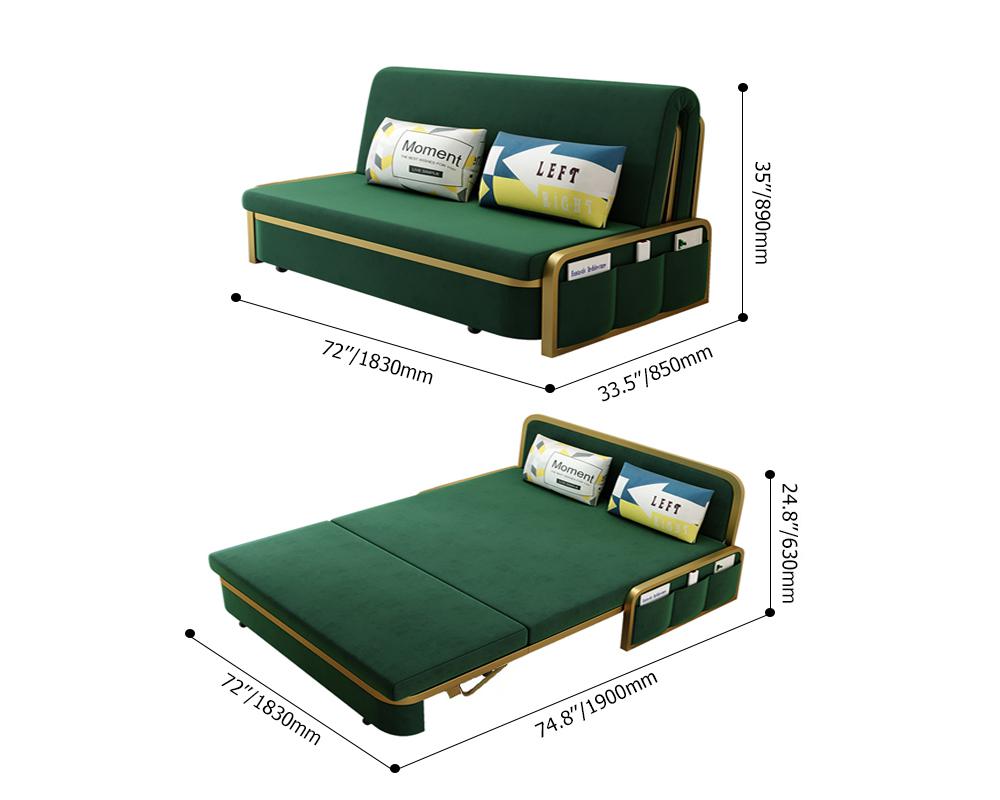 Modern Convertible Sofa Bed with Storage Velvet Upholstery in Beige & Gold