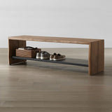 Industrial Wood Entryway Bench with Shoe Storage Shelf in Black
